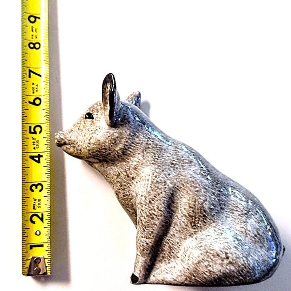 Enesco 6.25" Gray & Black Ceramic Spongeware Sitting Pig Figurine ~ 1984 ~ EVC! - Picture 11 of 11